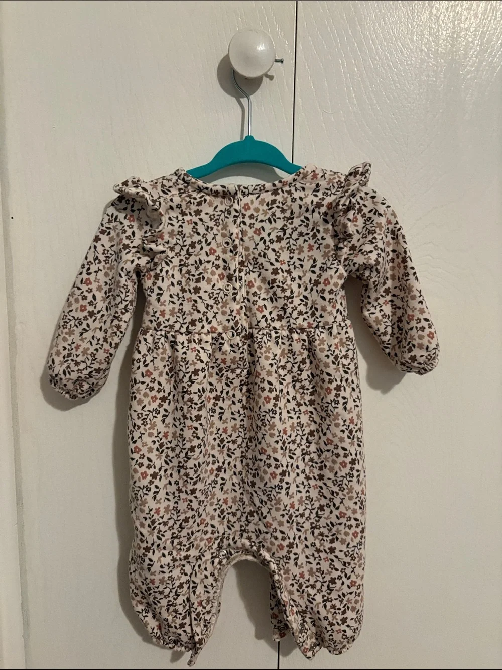 Jessica Simpson Cream Floral Baby One-Piece with Brown and Pink Accents